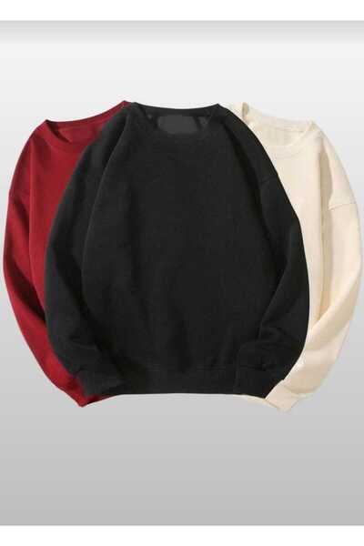blackbonds 3lü kombin renkler baskısız basic bisiklet yaka Sweatshirt