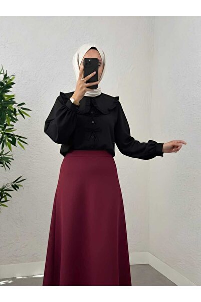 MODA Ruffled Baby Collar Bow Detailed Skirt Top Short Shirt