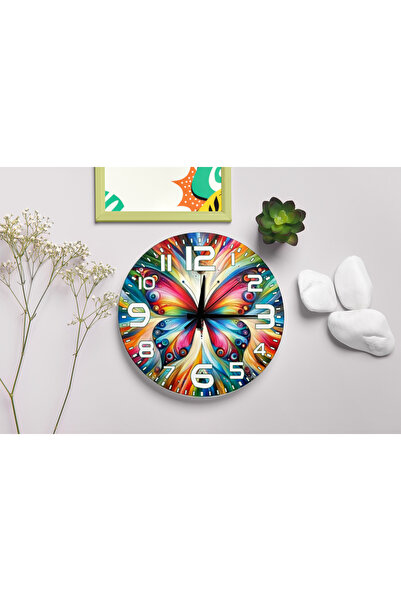 M&H Quality Colorful Butterfly Wall Clock with Acrylic Painting Effect (Silent Mechanism)