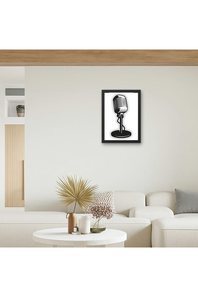 RS JANTİ STORE Poster de artă de perete, negru, alb, cu microfon retro vintage, studio de muzică