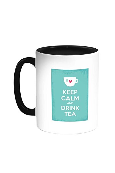 RYN كوب قهوة مطبوع Keep calm And drink tea أسود/أبيض 11 أونصة