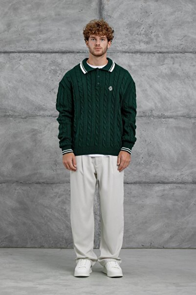 NOMARC Πράσινο Gst πλεκτό πλεκτό υπερμεγέθη πλεκτό πουλόβερ με λαιμόκοψη