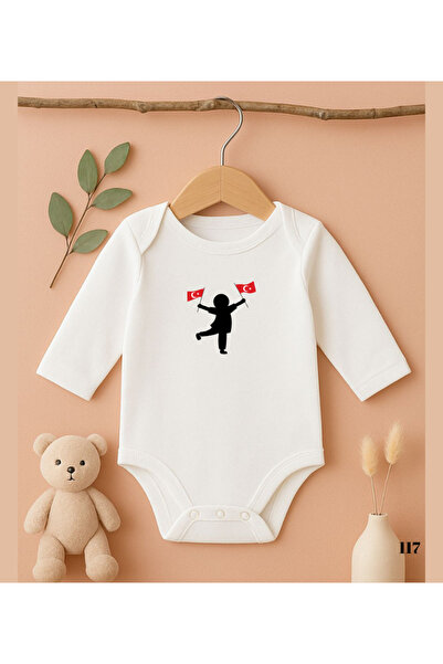 MODAT Flag Children's April 23Rd National Day Turkish Flag Written Printed Baby Bodysuit