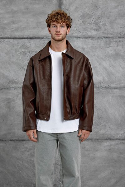 NOMARC Καφέ δερμάτινο μπουφάν Gst oversized