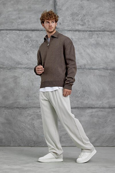 NOMARC Καφέ Gst Πλεκτό με μισό φερμουάρ oversized