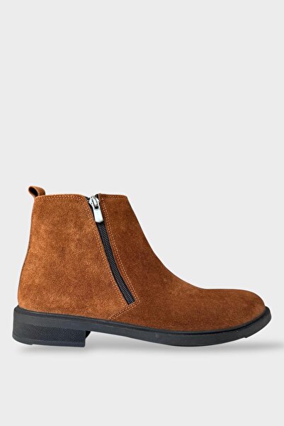 Liger Men's Genuine Leather Double Zipper Detail Boots Taba
