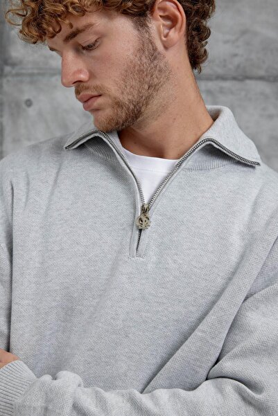 NOMARC Gray Gst Half Zipper Oversize Knitwear