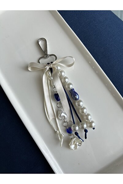 Handmade Mavi incili çanta charmı çanta süsü çanta aksesuarı