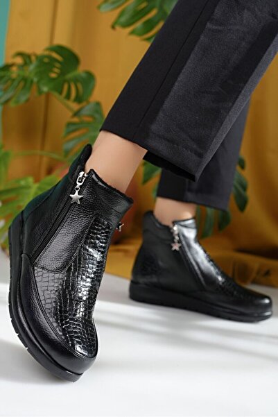 Uygun Casablanka Çift Fermuarlı Özel Tabanlı Suya Soğuğa Dayanıklı Kroko Ortopedik Hakiki Deri Anne Botu