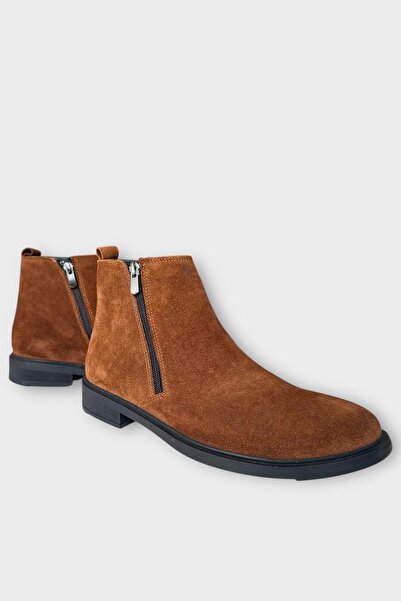 Liger Men's Genuine Leather Double Zipper Detail Boots Taba