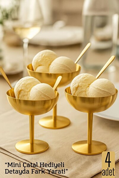 Transformacion وعاء تقديم وتقديم الآيس كريم مكون من 4 قطع مصنوع من الفولاذ المقاوم للصدأ الذهبي - حاوية للحلويات والحلوى التركية وتقديم الطعام 722196