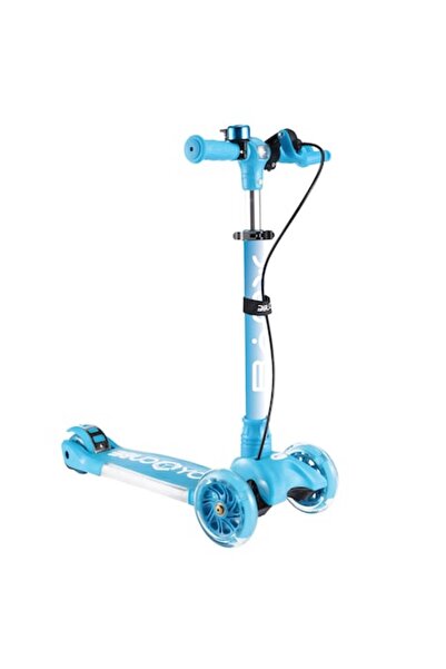 NOVOKIDS Trotinetă pentru copii cu roți din silicon cu LED, cub de jucărie, pliabilă, ghidon reglabil, albastru