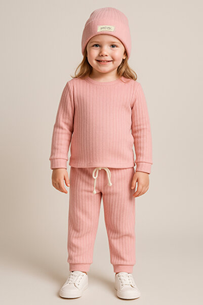 Bubito Hat Baby&Child Top and Bottom 3-Piece Set-Salmon