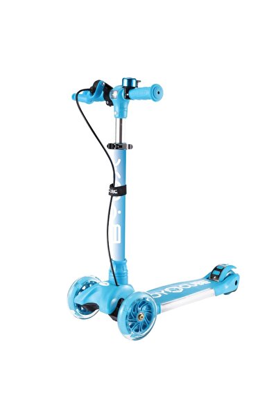 NOVOKIDS Trotinetă pentru copii cu roți din silicon cu LED, cub de jucărie, pliabilă, ghidon reglabil, albastru