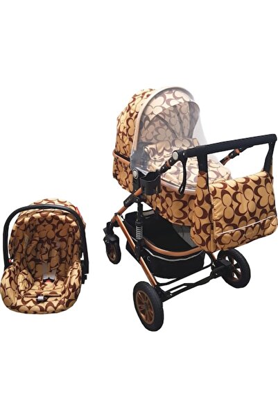 Baby Care PRO 531 3-in-1 Stroller, Aluminum Frame, Adjustable, Beige with Butterfly Print