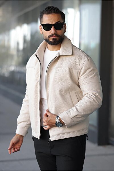 MİS MODA Men's Interlined Leather Coat