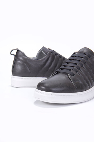 Vantaggio Lusso Gray 100% Genuine Leather Men's Sneaker Shoes