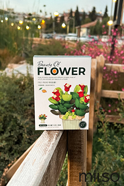 MİLSO مجموعة مكعبات بناء الزهور في أصيص - أكثر من 260 قطعة - نموذج زهرة نباتية مزخرفة لسطح الطاولة - قطعة واحدة