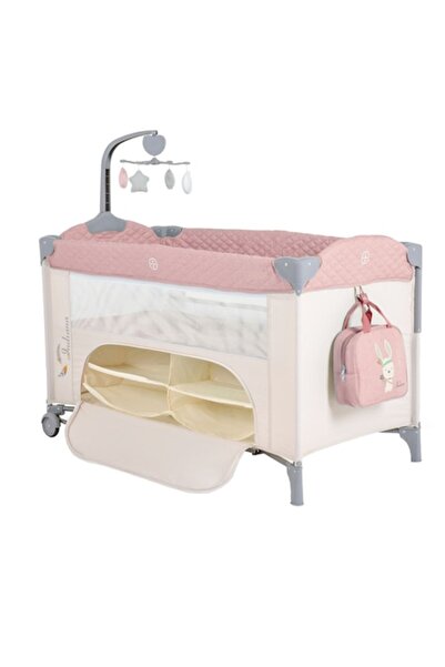 NOVOKIDS Convertible Folding Baby Cot Indiana NEST, 62X125 cm, 2 Levels, Musical Carousel Toy, Side