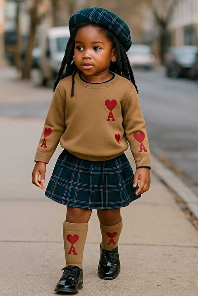 Pegai Tekstil Tricot Suit with Plaid Skirt