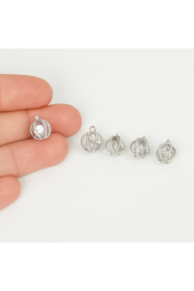 yfhobi 1 Adet - 9 mm İçi Kristal Taşlı Kafes Metal Uç, Takı İçin Charm Uç, Ro...