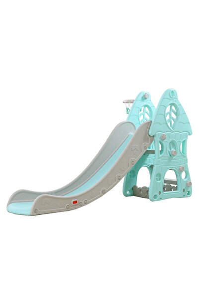 NOVOKIDS Jumbo Castle Slide for Kids, 185 cm Sliding Length, Max 50 Kg, Blue with Basketball Hoop