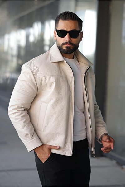 MİS MODA Men's Interlined Leather Coat