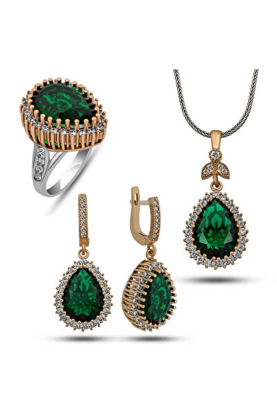 Gumush Gümüş Zümrüt Taşlı Hürrem Kadın Set