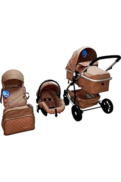 Baby Care PRO YK 3-in-1 Stroller with Aluminum Frame, Adjustable Recline and Accessories, Brown