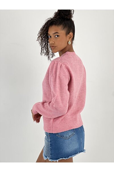 Miss Poem Women's Buttoned Short Cut Pink Cardigan