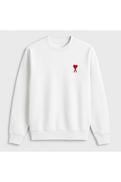 Cakars Giyim Erkek Beyaz Minimal Nakış Logolu Sweatshirt