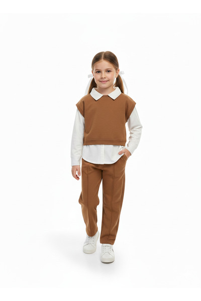 Selvira Girls' Shirt Sweater-Looking and Comfortable Cut Pants Set – Autumn W...