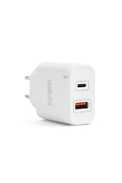 OEM Network adapter - QC3.0 USB + USB Type C PD 20W with quick charge white Delight 55047WH
