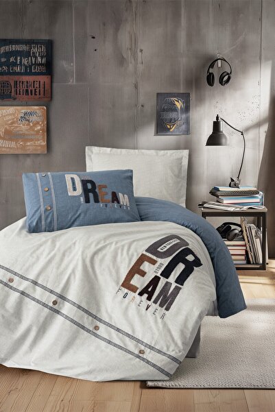 ŞENER HOME Cottonbox Mood Embroidered Ranforce Single Duvet Cover Set Forever Gray