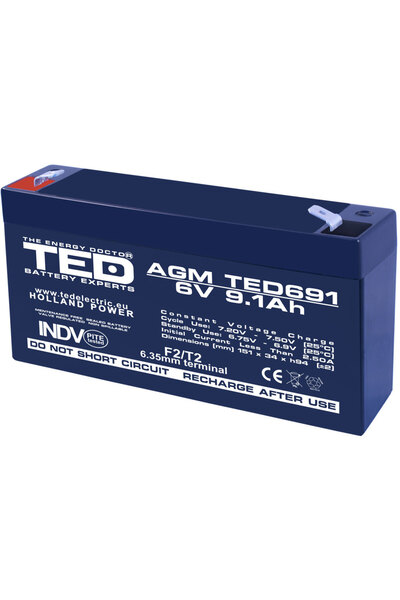 OEM Acumulator AGM VRLA plumb acid 6V 9.1A 151x34xh95mm F2 TED Battery Expert...