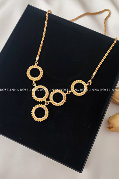 ROSELİNNA 5 Çeyrekli Burgu Zincirli Kolye, Çeyrek Altınlı Beşibirlik Kolye, Beşi biryerde Kolye | Dorika Model