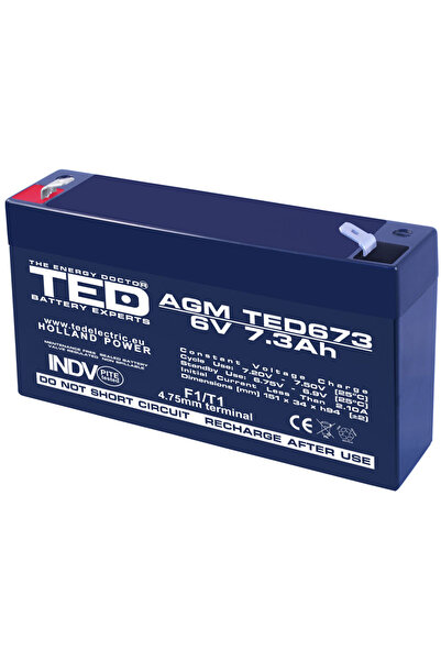 OEM Acumulator AGM VRLA 6V 7.3Ah plumb acid 151x34x94 mm borne F1 TED Battery...