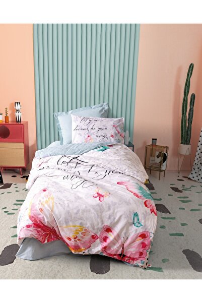 ŞENER HOME طقم غطاء لحاف فردي لغرفة الشباب من كوتون بوكس، وينجز مينت