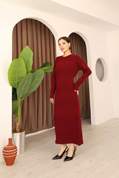 bacc Βουργουνδί μακρυμάνικο μάξι μέγεθος Πλεκτό Φόρεμα