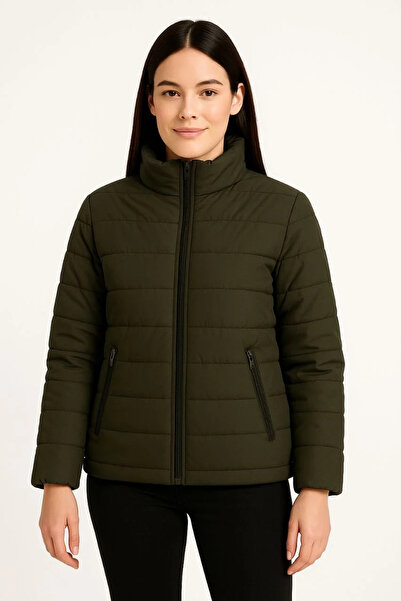 mzpkartan Women's Bomber Coat Jacket – Water Repellent Fabric, Quilted Lining, Zipper Closure, Winter – Khaki