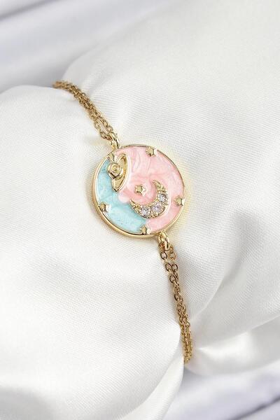 Inure Jewelry سلسلة من الفولاذ 316L مطلية بحجر الزركون الفني ونموذج الكوكب با...