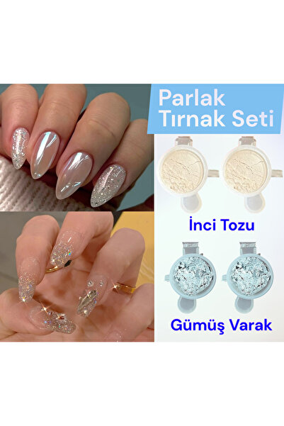 se7enhome İNCİ TOZU NAİL ART 2ADET - GÜMÜŞ VARAK 2 ADET KALICI OJE TIRNAK SÜS...