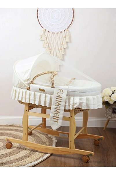 Fun Moment Baby Moses Basket with Mosquito Net and Wooden Stand with Wheels