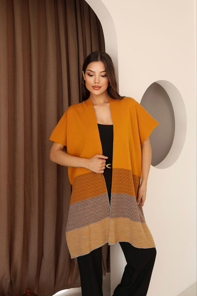 bacc سترة نسائية بنمط متعرج بلون القهوة القرفة وقصة واسعة BCES-253006