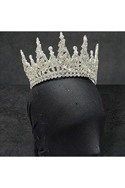 Sabek Bujiteri Celestial Shine Bridal Tiara Large Crown with Crystal Stones – Silver Color