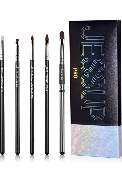 Jessup مجموعة فرش الشفاه من 5 قطع، مجموعة فرش مكياج احترافية فاخرة باللون الأسود T325