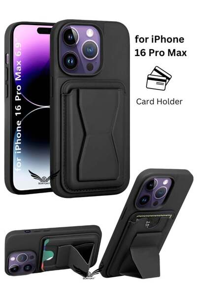 HYX جراب iPhone 16 Pro Max مع حامل بطاقات ومسند مغناطيسي من جلد البولي يوريثا...