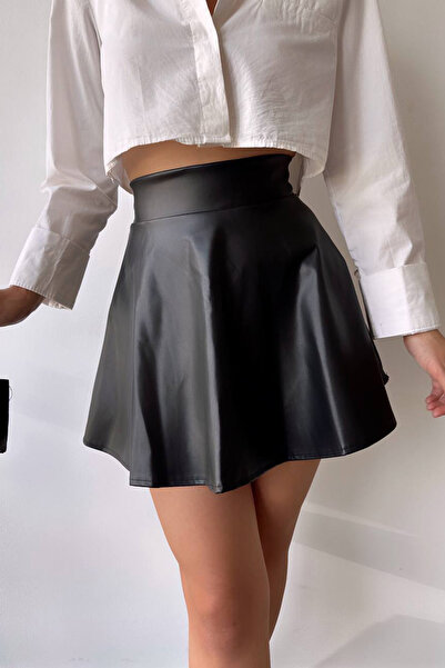 bacc Fusta neagră plisată din piele artificială pentru femei BCHN-2526599