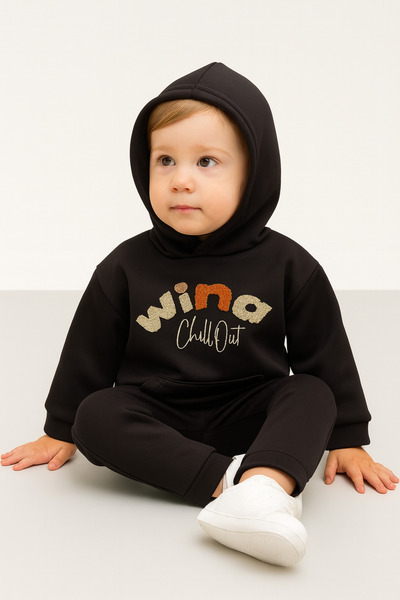 Oz Baby Winter Unisex Skuba Fabric Fleece-Lined Süzene Embroidered Hooded Bab...