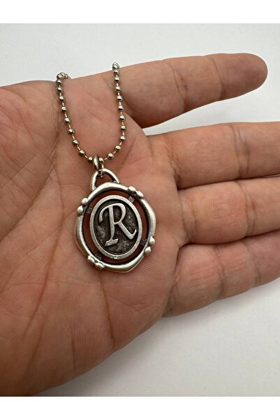 Herşey Nota R Letter Antique Unisex Necklace – Personal, Elegant, and Original Design